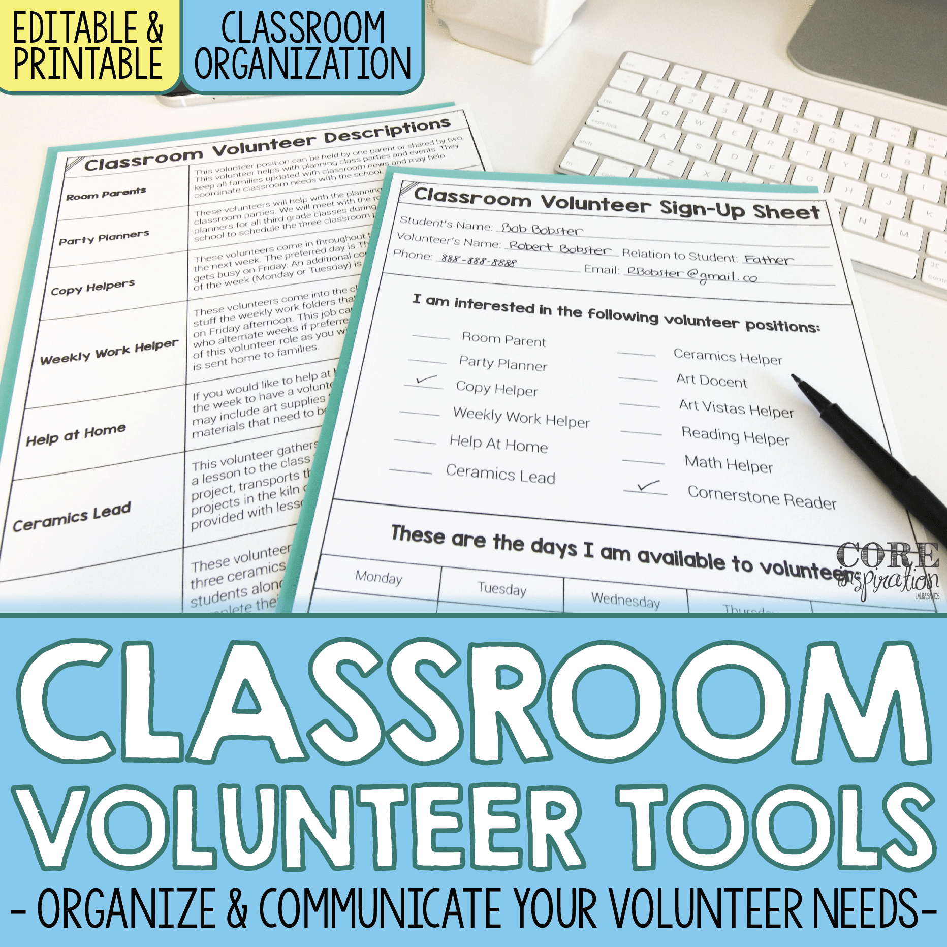 Classroom Volunteer Organization and Scheduling - Core Inspiration