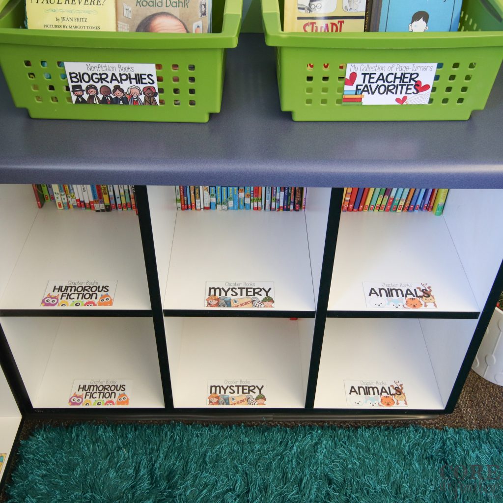 Target RE bins with Core Inspiration colorful image-rich classroom library labels